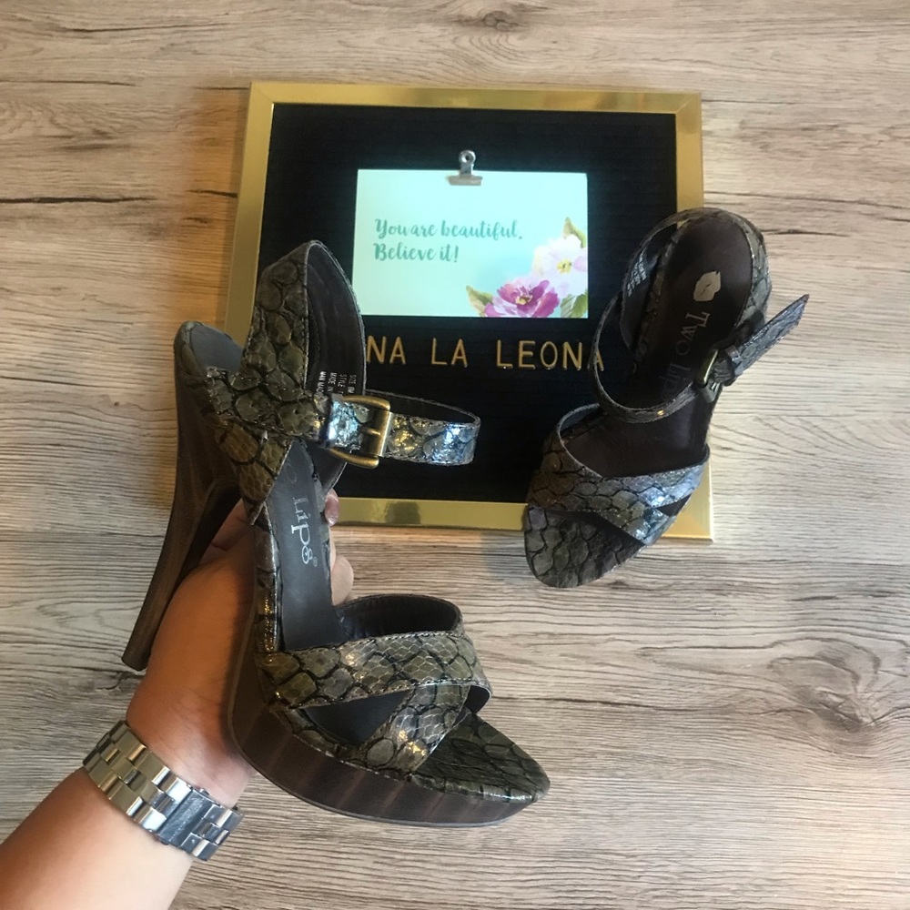 NEW Two Lips Tango Snake-Print High Heel Sandals, size 6